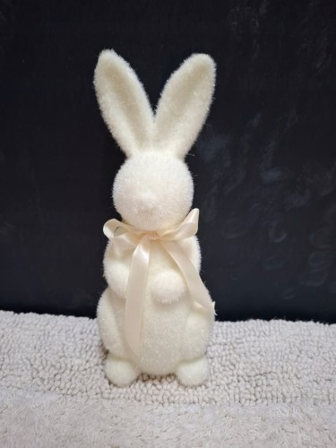 Zając Zajączek Flokowany Wielkanocny Welurowy Kremowy 24cm