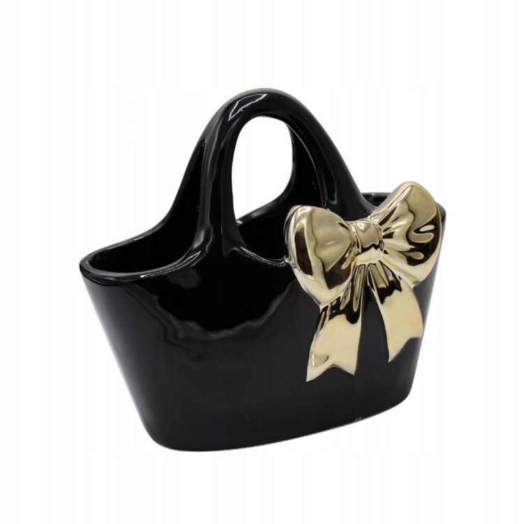 Wazon Ceramiczny Torebka Czarna ze Złotą Kokardą Elegancki Dekoracja