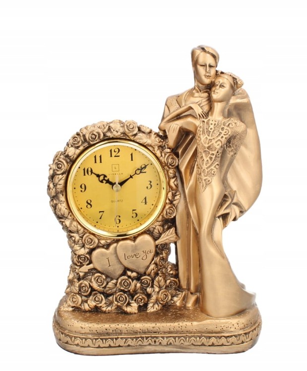 Livello Zegar Kominkowy Ceramiczny Złoty Retro 28 cm – Para Romantyczna