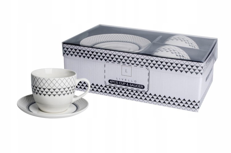 Filiżanki ze Spodkiem Geometryczne 250 ml Zestaw 2 szt Porcelana Livello