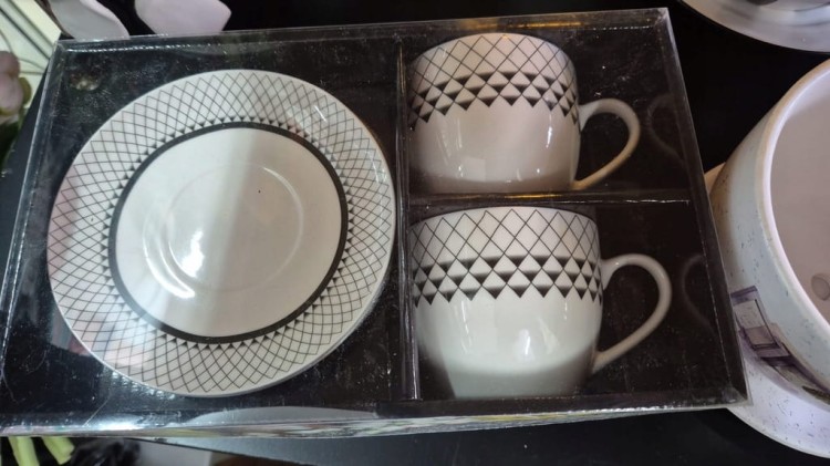 Filiżanki ze Spodkiem Geometryczne 250 ml Zestaw 2 szt Porcelana Livello