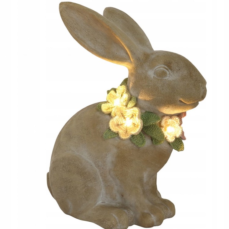 Figurka Ceramiczna Królik Siedzący z Wiankiem LED – Dekoracja Wielkanocna