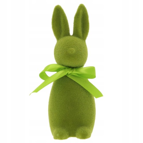 Zajączek królik wielkanocny zielony stojący flokowany figurka ozdoba 15 cm