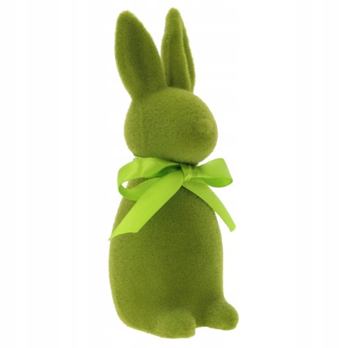 Zajączek królik wielkanocny zielony stojący flokowany figurka ozdoba 15 cm