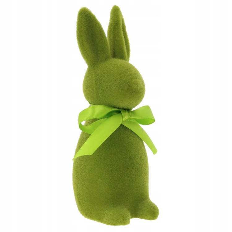 Zajączek królik wielkanocny zielony stojący flokowany figurka ozdoba 15 cm