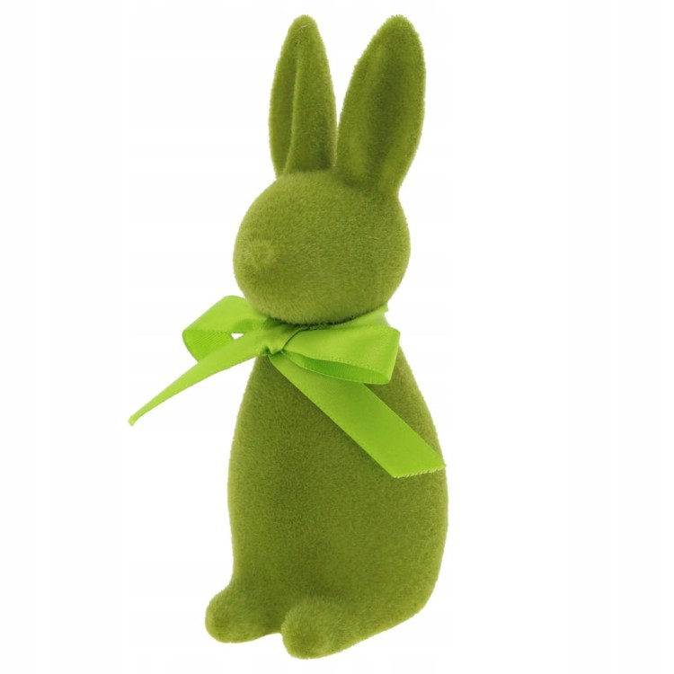 Zajączek królik wielkanocny zielony stojący flokowany figurka ozdoba 15 cm