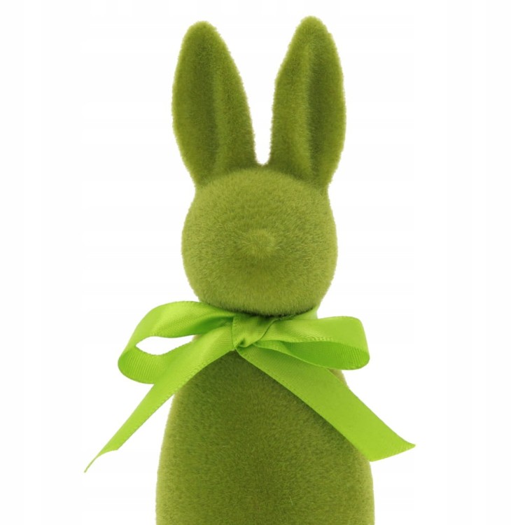Zajączek królik wielkanocny zielony stojący flokowany figurka ozdoba 15 cm
