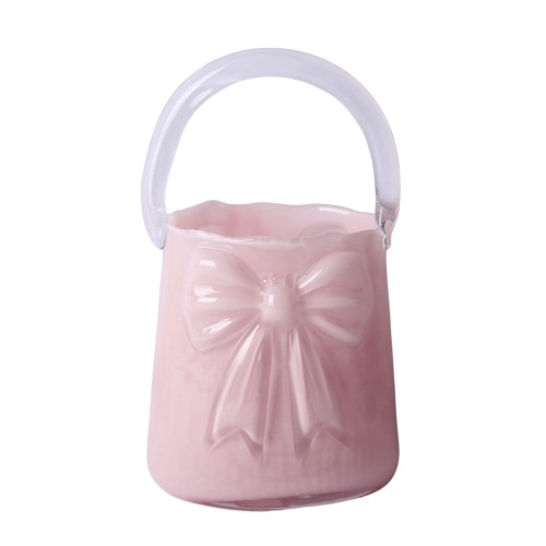 Wazon szklany torebka różowa z kokardą dekoracyjny 29 cm dekoracja wiosenna