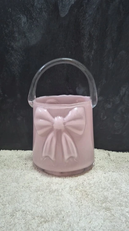 Wazon szklany torebka różowa z kokardą dekoracyjny 29 cm dekoracja wiosenna