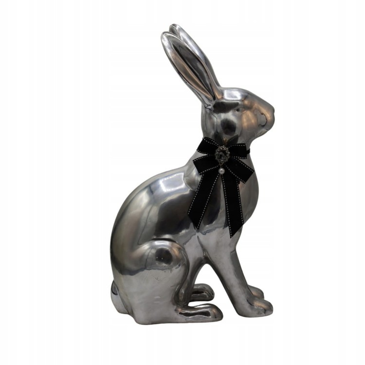 KRÓLIK CERAMICZNY SREBRNY Z KOKARDĄ MIX MAXI