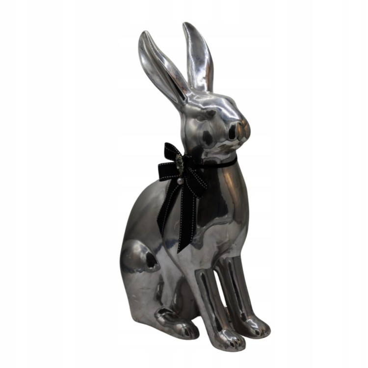 KRÓLIK CERAMICZNY SREBRNY Z KOKARDĄ MIX MAXI