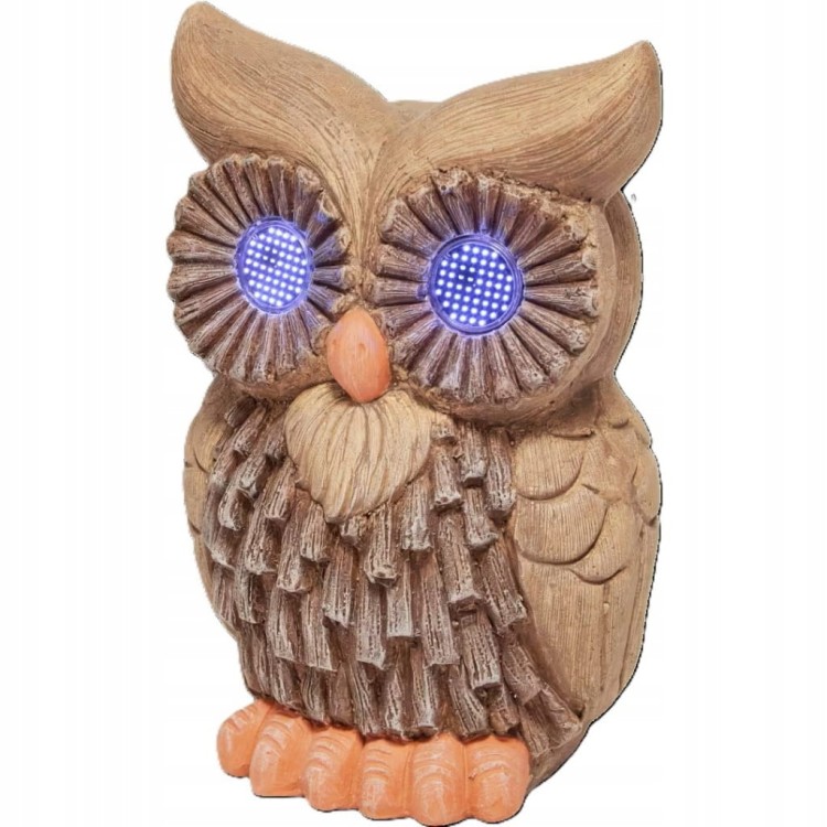 LAMPA LAMPKA SOLARNA OGRODOWA FIGURKA LED SOWA BRĄZOWA RUCHOME OCZY