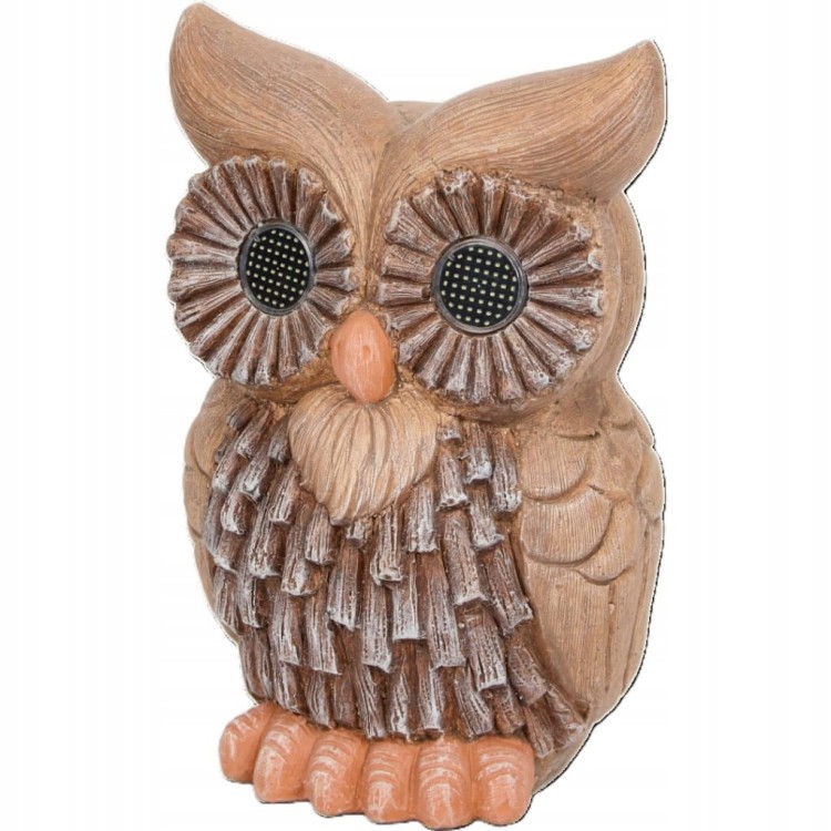 LAMPA LAMPKA SOLARNA OGRODOWA FIGURKA LED SOWA BRĄZOWA RUCHOME OCZY