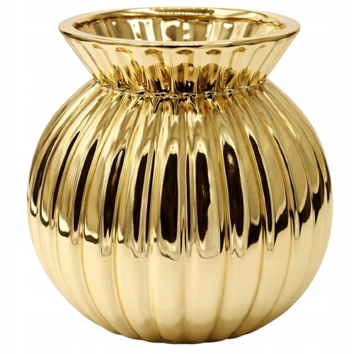 Wazon ceramiczny złoty prążkowany okrągły 19 cm glamour dekoracyjny