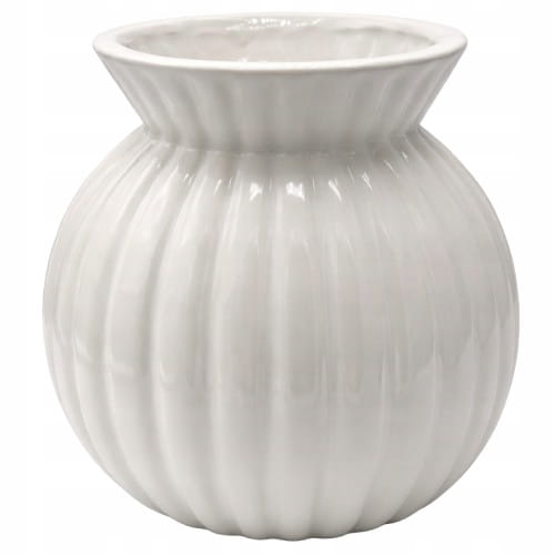 Wazon ceramiczny biały prążkowany okrągły 19 cm nowoczesny dekoracyjny