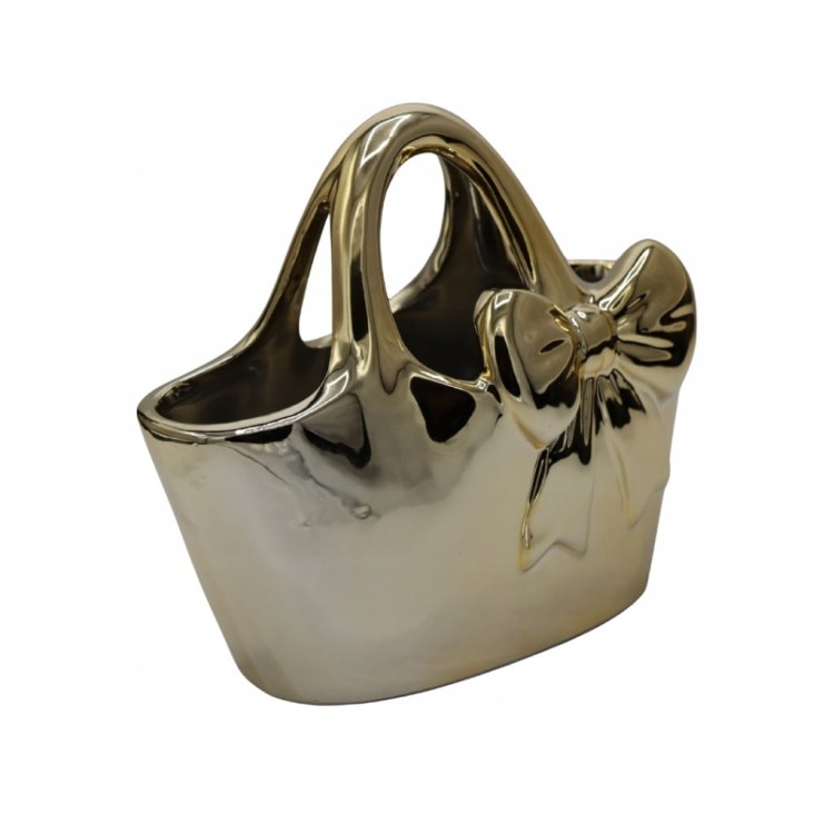 Wazon ceramiczny torebka złota z kokardą dekoracyjny 18,9 cm glamour