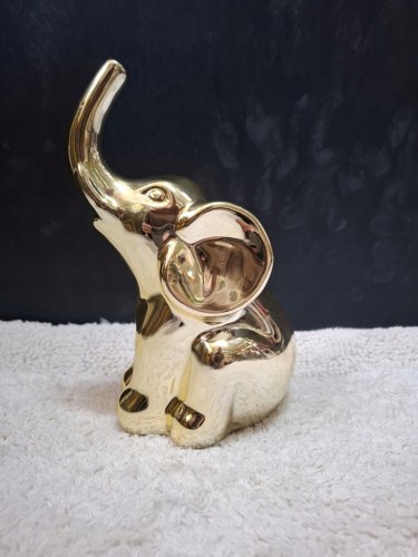 Słoń Skarbonka Ceramiczna Złota 19x16 cm – Elegancka Dekoracja