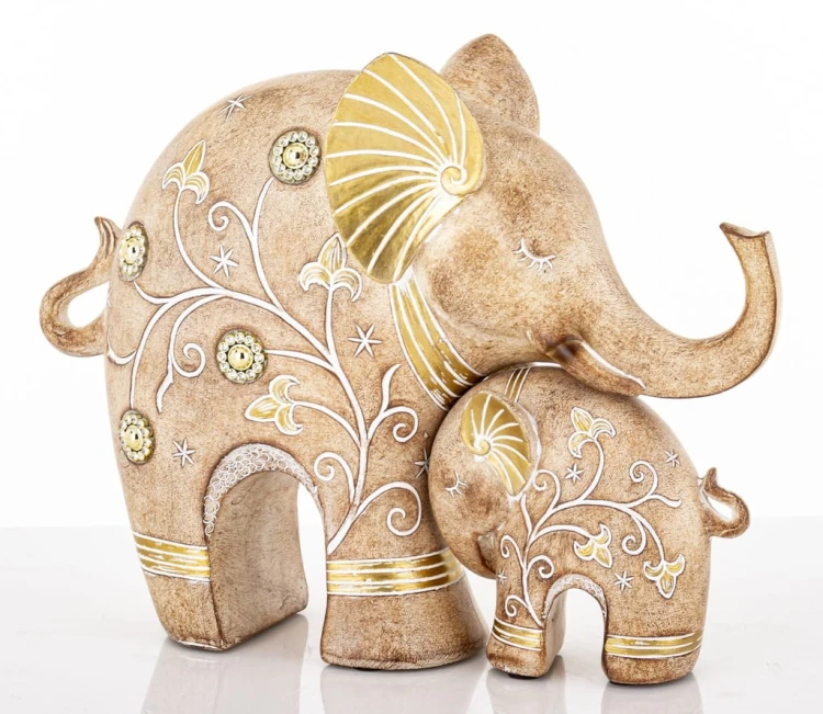 Figurka Słonie 2 szt. 25 cm i 10 cm Brązowo-Złote – Elegancka Dekoracja