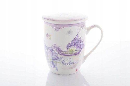 Kubek porcelanowy zaparzacz i sitko Lawenda 350 ml z pokrywką do herbaty