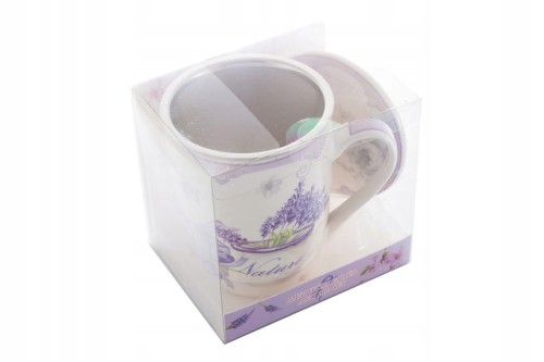 Kubek porcelanowy zaparzacz i sitko Lawenda 350 ml z pokrywką do herbaty