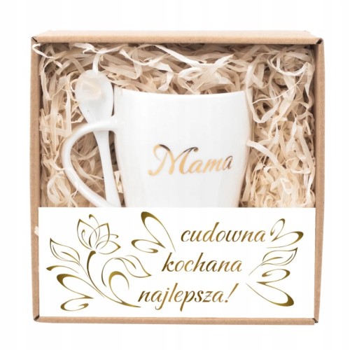 Kubek z łyżeczką „Kochana Mama” – elegancki prezent pełen uczuć
