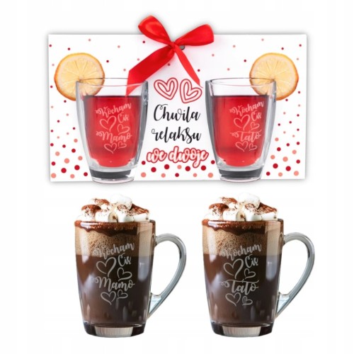 Zestaw 2 kubków szklanych 300 ml Kocham Cię Mamo / Kocham Cię Tato