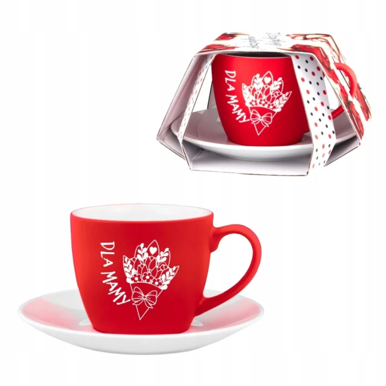 Filiżanka ze spodkiem 230 ml – czerwona matowa | elegancki prezent dla Mamy