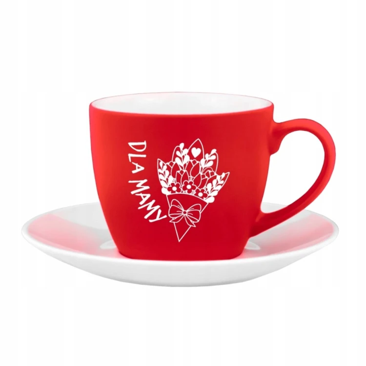 Filiżanka ze spodkiem 230 ml – czerwona matowa | elegancki prezent dla Mamy