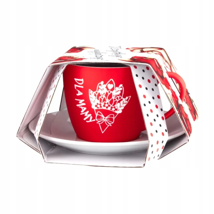 Filiżanka ze spodkiem 230 ml – czerwona matowa | elegancki prezent dla Mamy