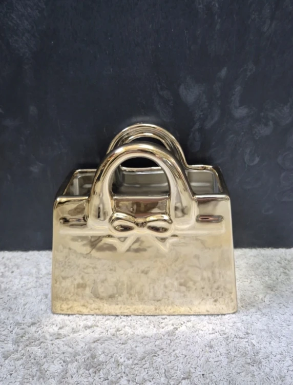 Złoty wazon ceramiczny torebka z kokardą 17 cm