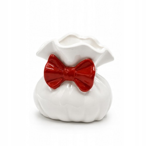 Wazon Ceramiczny Biały z Czerwoną Kokardą Dekoracyjny 12 cm Glamour