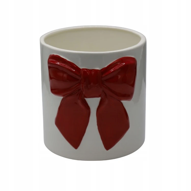 Osłonka ceramiczna biała z czerwoną kokardą 18 cm