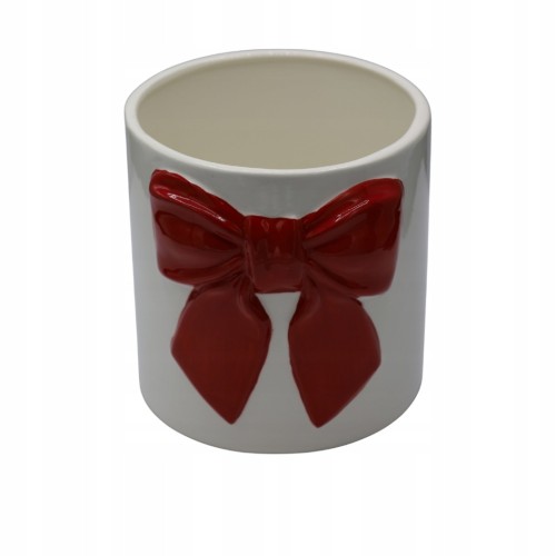Osłonka ceramiczna biała z czerwoną kokardą 18 cm