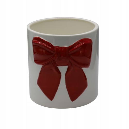 Osłonka ceramiczna biała z czerwoną kokardą 15 cm