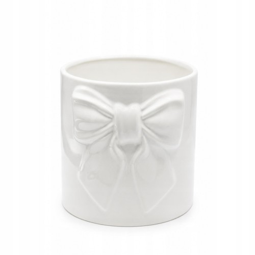 Doniczka Ceramiczna Biała z Białą Kokardą Osłonka 18 cm Glamour