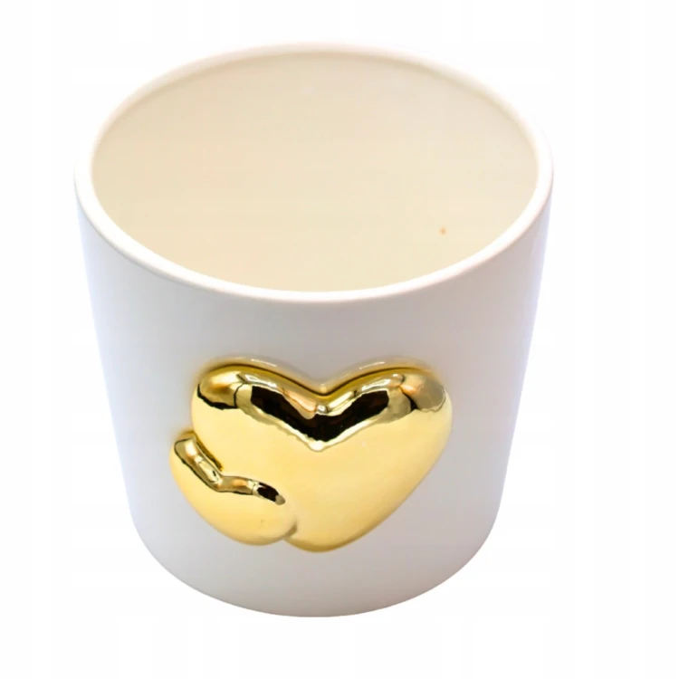 Osłonka ceramiczna na doniczkę SERCE 15,5 cm – biała ze złotym serduszkiem