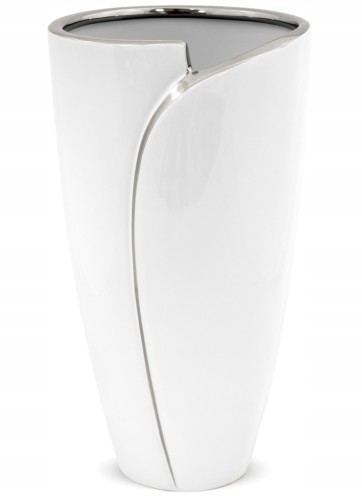 Wazon ceramiczny nowoczesny biało-srebrny 29,5 × 16 × 16 cm