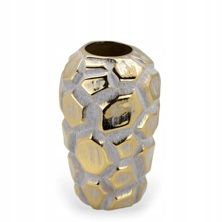 Wazon ceramiczny dekoracyjny 31 cm – nowoczesny design, złoto-szary