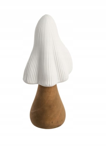 Grzybek Ceramiczny LED 21 cm Biały z Drewnianą Nóżką Dekoracja