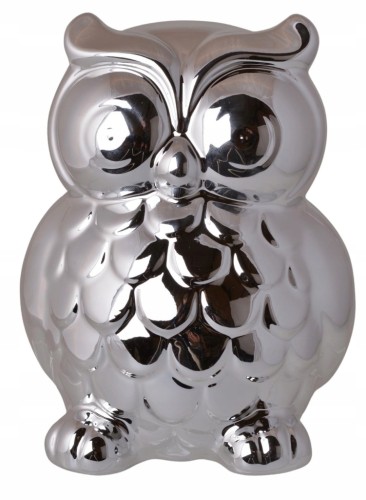 Skarbonka sowa srebrna ceramiczna 14 cm