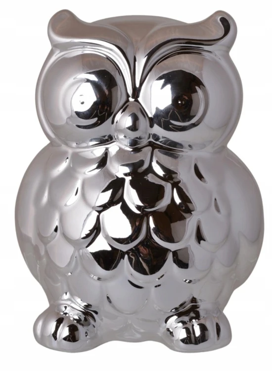 Skarbonka sowa srebrna ceramiczna 14 cm