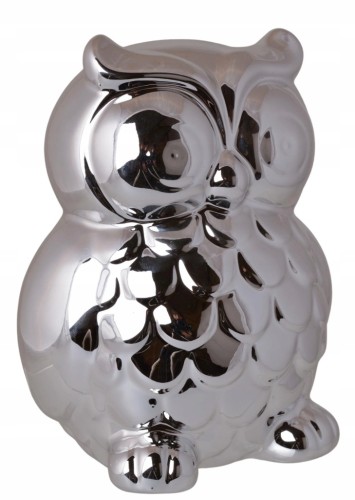 Skarbonka sowa srebrna ceramiczna 14 cm