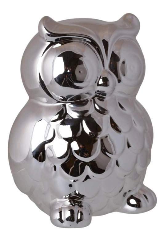 Skarbonka sowa srebrna ceramiczna 14 cm