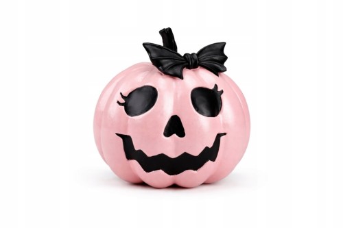 Dynia Ceramiczna Różowa z Czarną Kokardką – Dekoracja Halloween 19,5
