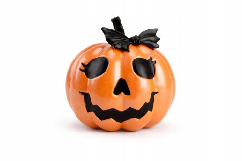 Dynia Ceramiczna Pomarańczowa z Czarną Kokardką – Dekoracja Halloween 19,5