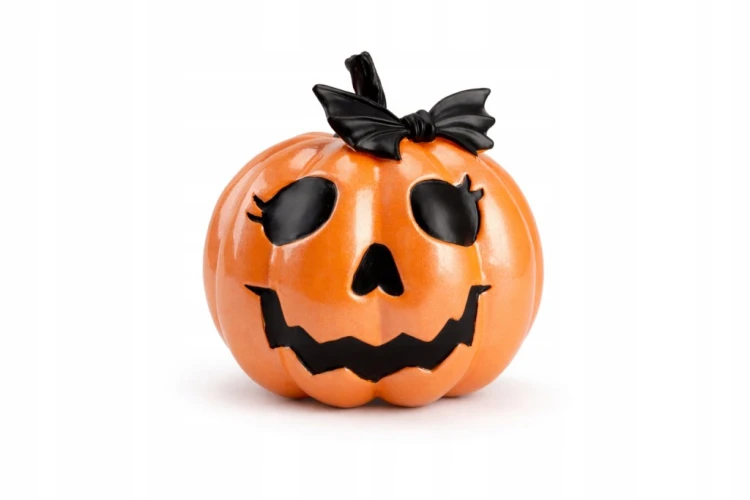 Dynia Ceramiczna Pomarańczowa z Czarną Kokardką – Dekoracja Halloween 19,5