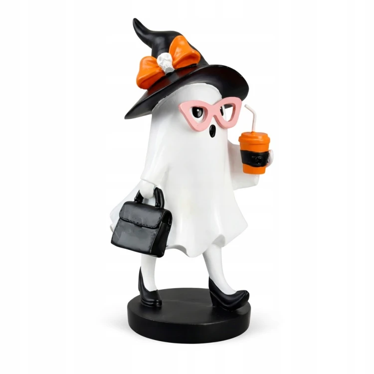 PANI DUSZEK W OKULARACH Z TOREBKĄ – FIGURKA DEKORACYJNA HALLOWEEN 24,8 cm