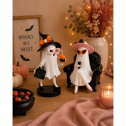 PANI DUSZEK W OKULARACH Z TOREBKĄ – FIGURKA DEKORACYJNA HALLOWEEN 24,8 cm