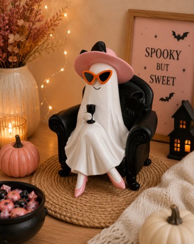PANI DUSZEK NA FOTELU – FIGURKA DEKORACYJNA HALLOWEEN 21,5 cm