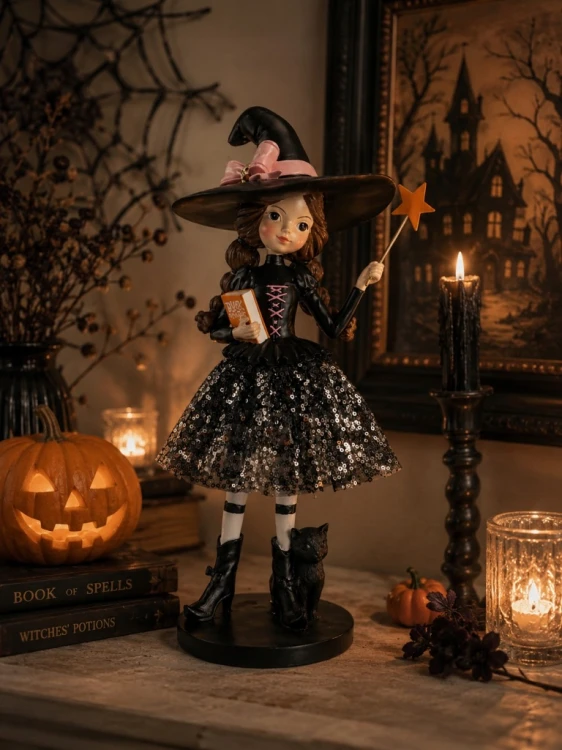 CZAROWNICA Z RÓŻDŻKĄ – FIGURKA DEKORACYJNA HALLOWEEN 38,2 cm